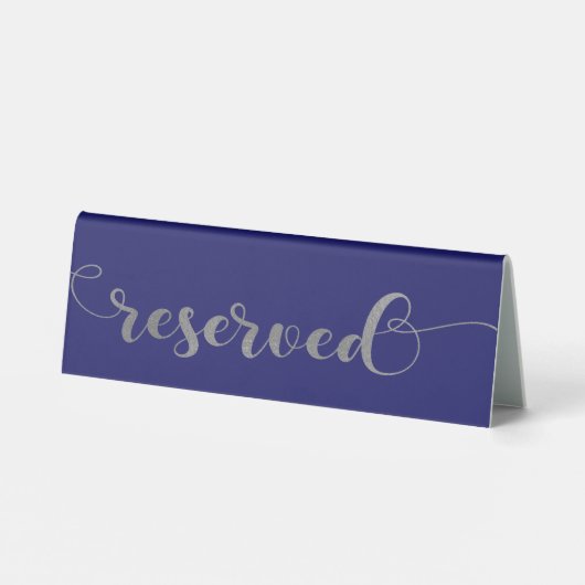 Plaque De Table Réservé|Marine Blue Silver Calligraphy Mariage (Verso)