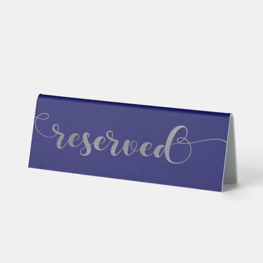 Plaque De Table Réservé|Marine Blue Silver Calligraphy Mariage (Recto)