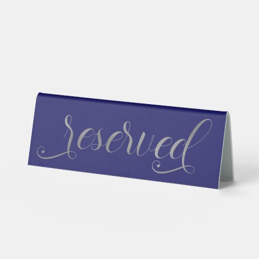 Plaque De Table Réservé|Navy Blue Silver Calligraphy Mariage Table (Recto)