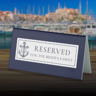 Plaque De Table Réserve pour mariage nautique à l'ancre bleu marin