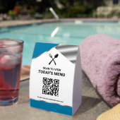 Plaque De Table Restaurant Contactless QR Code Blue Menu (InVersositu (sur table))