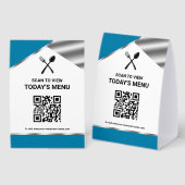 Plaque De Table Restaurant Contactless QR Code Blue Menu (Recto/verso)