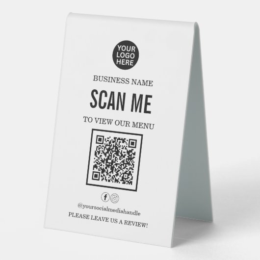 Plaque De Table Restaurant Menu Code QR Logo d'entreprise (Verso)