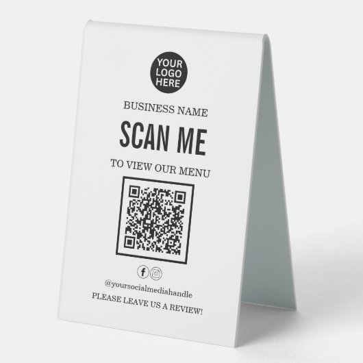 Plaque De Table Restaurant Menu Code QR Logo d'entreprise (Recto)