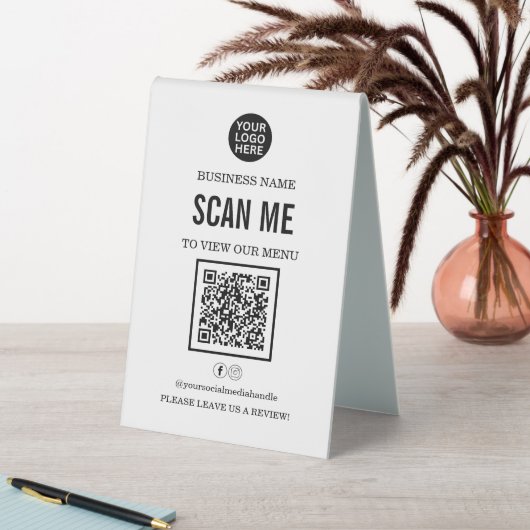 Plaque De Table Restaurant Menu Code QR Logo d'entreprise (En SItu (Tableau))