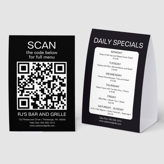 Plaque De Table Restaurant QR Code for Menu | Daily Specials (Recto/verso)