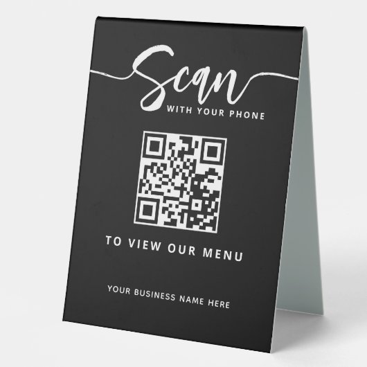 Plaque De Table Restaurant QR Code sans contact Menu en noir (Recto)