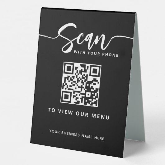 Plaque De Table Restaurant QR Code sans contact Menu en noir (Verso)