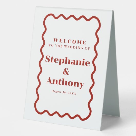 Plaque De Table Retro 1950s Wavy Edge Mariage rouge foncé (Recto)