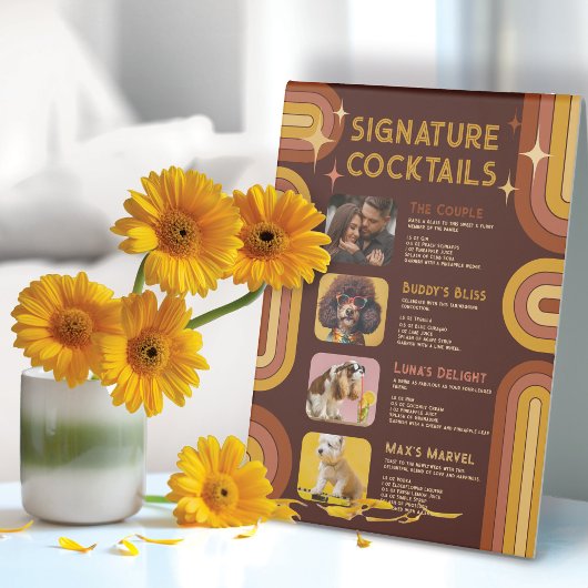 Plaque De Table Retro Furry Friends Signature Cocktails Mariage