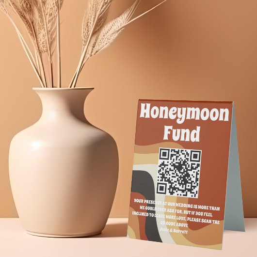 Plaque De Table Retro les années 70 Bohême Mariage QR Code Honeymo