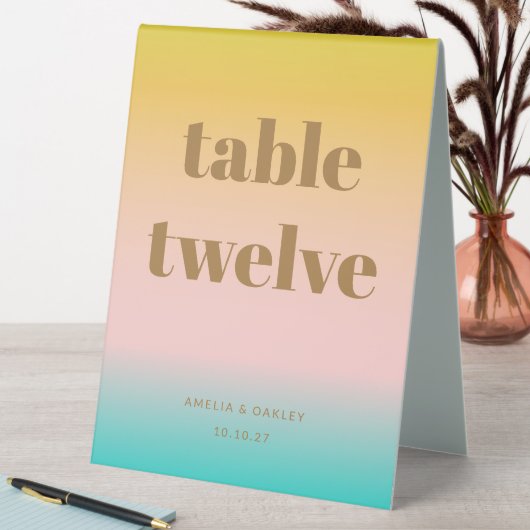 Plaque De Table Retro Pastel Rose Gradient Mariage Numéro personna (En SItu (Tableau))