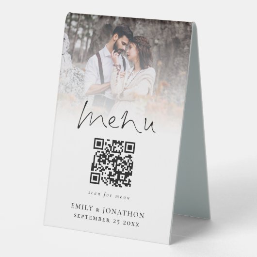 Plaque De Table Revêtement photo moderne Qr Code Menu Mariage (Verso)