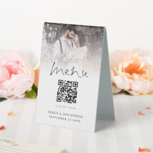 Plaque De Table Revêtement photo moderne Qr Code Menu Mariage