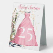 Plaque De Table Robe rose élégante personnalisée 16 ans douce (Recto)