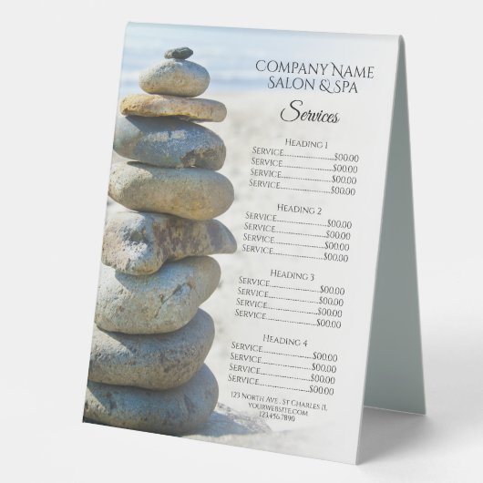 Plaque De Table Rock Stack Cairn Spa Salon Services Menu (Recto)