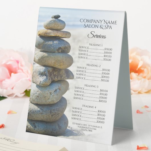 Plaque De Table Rock Stack Cairn Spa Salon Services Menu (In SItu (Mariage))