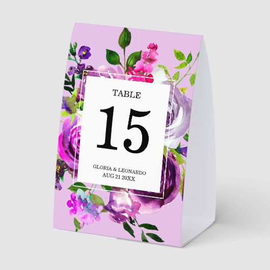 Plaque De Table Romantic Purple Floral Wedding Table Number (Verso)