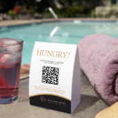Plaque De Table Room service food ordering QR photo black gold (InVersositu (sur table))