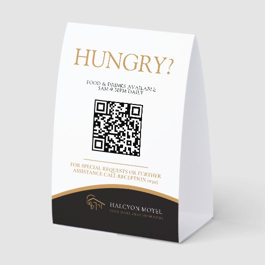 Plaque De Table Room service food ordering QR photo black gold (Recto)