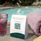 Plaque De Table Room service food ordering QR photo green gold (InVersositu (sur table))
