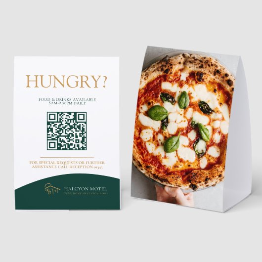 Plaque De Table Room service food ordering QR photo green gold (Recto/verso)