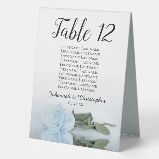 Plaque De Table Rose bleu pâle Numéro de Mariage Tableau de sièges (Verso)