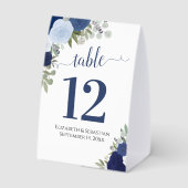 Plaque De Table Rose d'aquarelle bleu Numéro de table du Mariage (Verso)