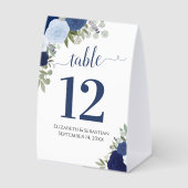 Plaque De Table Rose d'aquarelle bleu Numéro de table du Mariage (Recto)