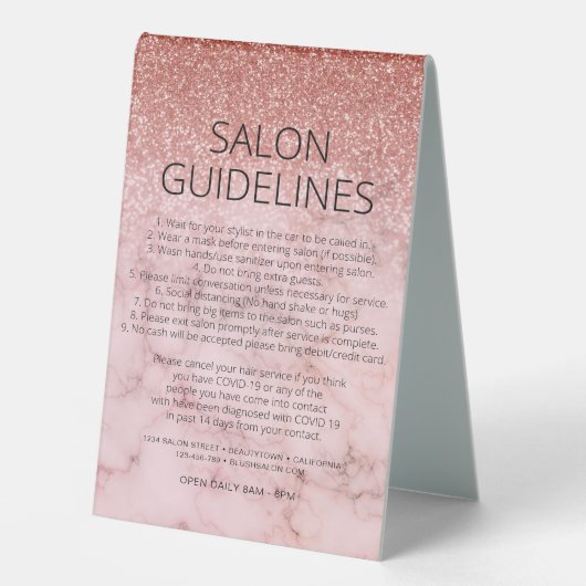 Plaque De Table Rose de la sécurité de la santé Gold Parties scint (Recto)