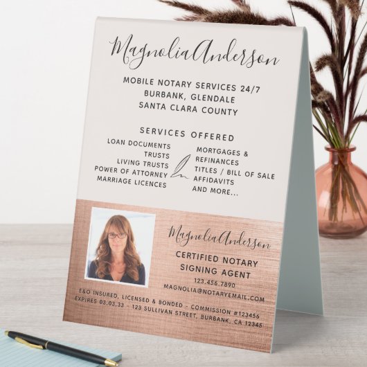 Plaque De Table Rose de services de notaire mobile Gold Photo (En SItu (Tableau))