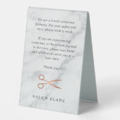 Plaque De Table Rose en marbre Ciseaux or Salon de coiffure Sécuri (Recto)