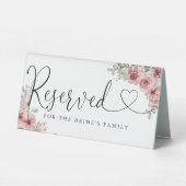 Plaque De Table Rose Floral Heart Script Mariage Réservé (Verso)