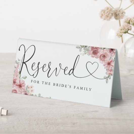 Plaque De Table Rose Floral Heart Script Mariage Réservé (En SItu (Tableau))