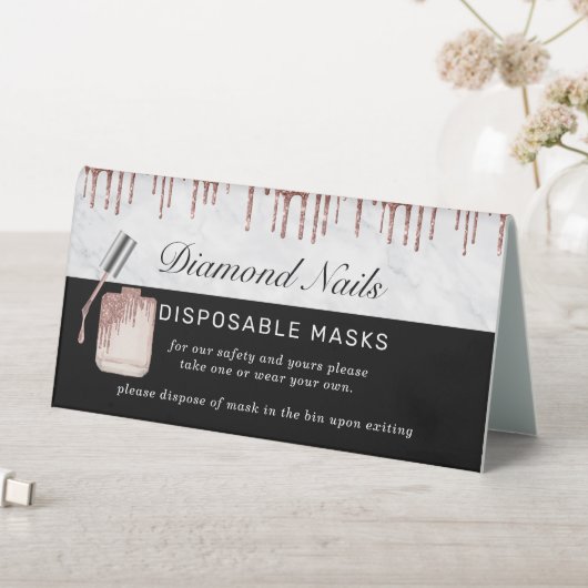 Plaque De Table Rose Gold Nail Salon Portez un masque de sécurité (En SItu (Tableau))