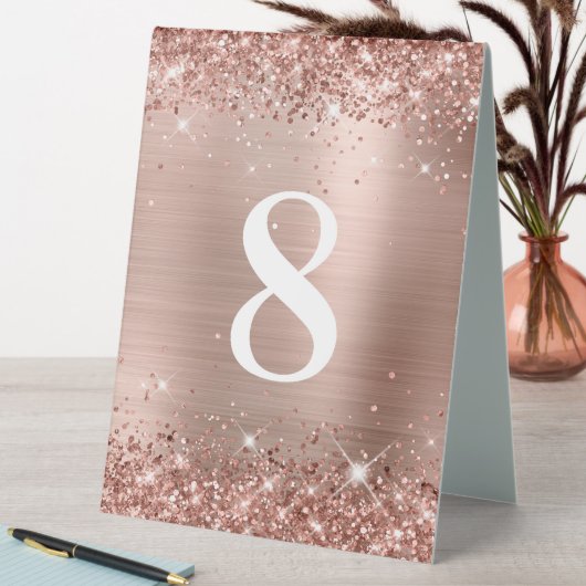Plaque De Table Rose Gold Pailleté Numéro de Mariage (En SItu (Tableau))