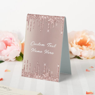 Plaque De Table Rose Gold Parties scintillant personnalisé Nom de 