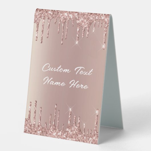 Plaque De Table Rose Gold Parties scintillant personnalisé Nom de  (Recto)