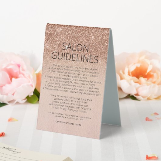 Plaque De Table Rose Gold Parties scintillant Santé Sécurité Coiff (In SItu (Mariage))