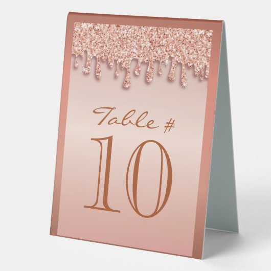 Plaque De Table Rose Gold Sparkle Drippy Numéro de table Siège (Verso)