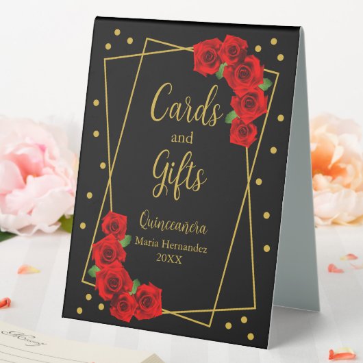 Plaque De Table Rose rouge Noir et or Quinceañera (In SItu (Mariage))