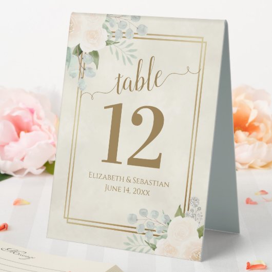 Plaque De Table Roses blanches et Eucalyptus Mariage Numéro de tab (In SItu (Mariage))