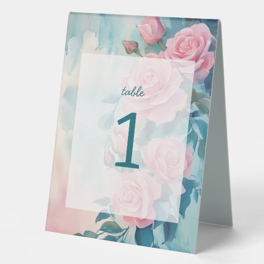 Plaque De Table Roses roses Mariages Engagement nuptial Numéro PER (Recto)