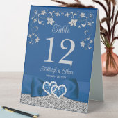 Plaque De Table Royal Blue, Grey Love Hearts Mariage (En SItu (Tableau))