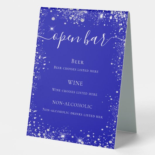 Plaque De Table Royal blue parties scintillant mariage menu (Recto)