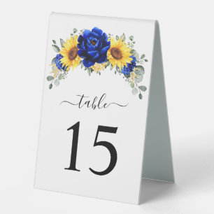 Plaque De Table Royal Blue Rustic Sunflower Numéro de table Mariag