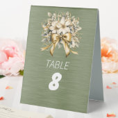 Plaque De Table Ruban d'or blanc à feuille verte d'hiver (In SItu (Mariage))