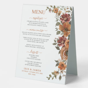 Plaque De Table Rust Burange Floral Mariage de automne Dîner Menu