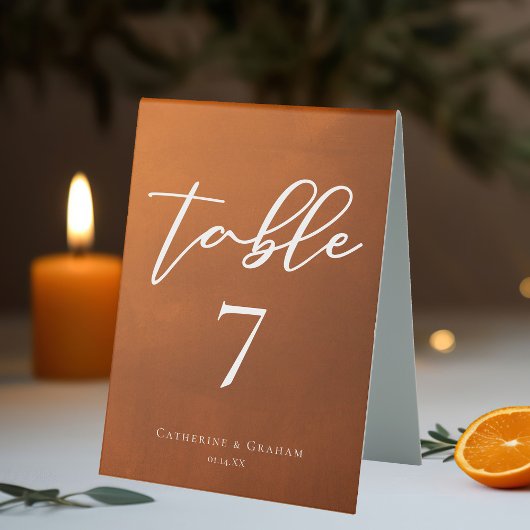 Plaque De Table Rustic Burnt Orange Automne Simple Numéro Mariage