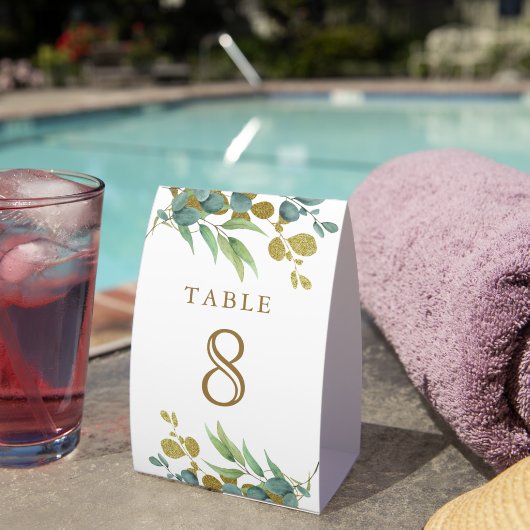 Plaque De Table Rustic Eucalyptus Gold Branch Wedding Table Number (InVersositu (sur table))